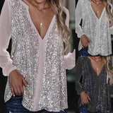 Chemisier manches longues col V à sequins