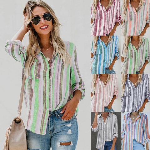 Chemise à Manches Longues et Revers Rayés