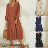 Robe à manches ballon ample en coton et lin pour femmes