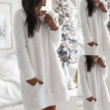 Robe Chaude à Col Rond de Couleur Unie