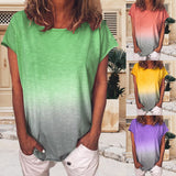 T-shirt à manches courtes coloré à imprimé dégradé arc-en-ciel pour femme