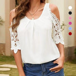 T-shirt uni en dentelle à épaules dénudées