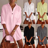 Chemise décontractée pour femme à col en V de couleur unie