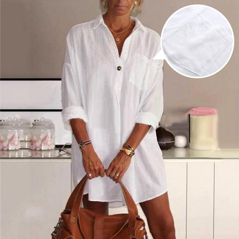 Chemise décontractée pour femme à col en V de couleur unie