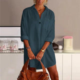 Chemise décontractée pour femme à col en V de couleur unie