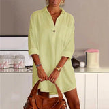 Chemise décontractée pour femme à col en V de couleur unie