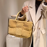 Cabas en laine d'agneau sac à main femme grande capacité