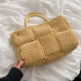 Cabas en laine d'agneau sac à main femme grande capacité