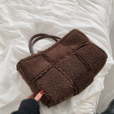 Cabas en laine d'agneau sac à main femme grande capacité