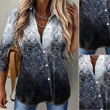 Chemise à manches longues à imprimé vintage pour femmes