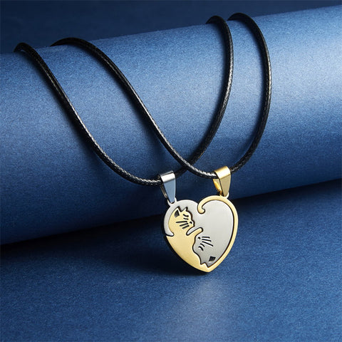 Collier Couple Chat Coeur