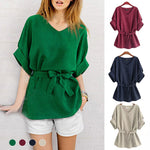 Chemise femme col V et manches poupée en lin