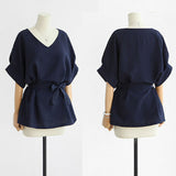 Chemise femme col V et manches poupée en lin