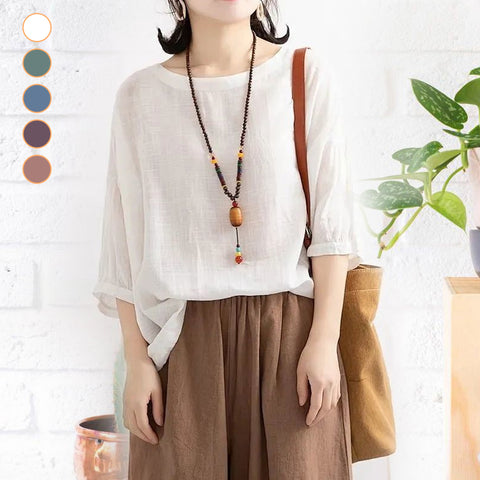 Chemise chauve-souris décontractée pour femme à encolure ronde