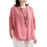 Chemise chauve-souris décontractée pour femme à encolure ronde