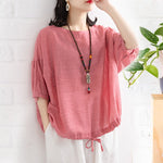 Chemise chauve-souris décontractée pour femme à encolure ronde