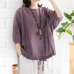 Chemise chauve-souris décontractée pour femme à encolure ronde