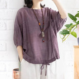 Chemise chauve-souris décontractée pour femme à encolure ronde