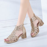 Sandales à strass à la mode pour femmes avec fermeture à glissière au dos