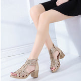 Sandales à strass à la mode pour femmes avec fermeture à glissière au dos