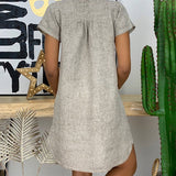 Robe unie en coton et lin à col en V