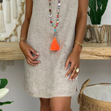 Robe unie en coton et lin à col en V