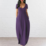 Robe sexy à col en V profond de couleur unie pour femmes