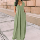 Robe sexy à col en V profond de couleur unie pour femmes