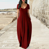 Robe sexy à col en V profond de couleur unie pour femmes