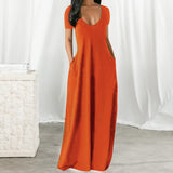 Robe sexy à col en V profond de couleur unie pour femmes