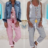 Pantalon à bavette rayé pour femmes à la mode décontractée