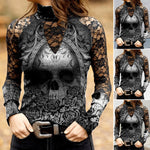 T-shirt en dentelle à imprimé tête de mort