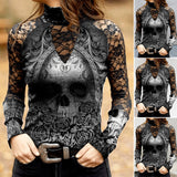 T-shirt en dentelle à imprimé tête de mort