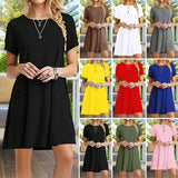 Robe à Manches Courtes de Couleur Unie