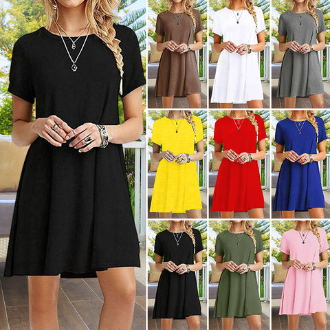Robe à Manches Courtes de Couleur Unie