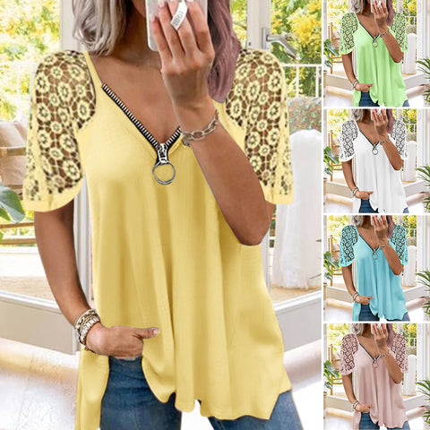 T-shirt zippé en dentelle élégante