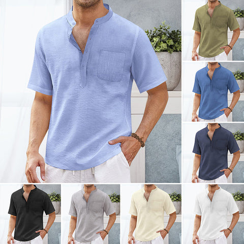 T-shirt De Plage Á Manches Courtes Avec Poche Hippie Pour Homme