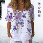 T-shirt En Coton Et Lin à Manches Courtes Et Col Rond à Fleurs Daisy