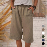 Pantalon uni en coton et lin