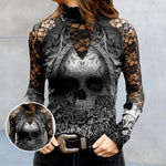 T-shirt en dentelle à imprimé tête de mort