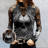 T-shirt en dentelle à imprimé tête de mort