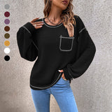 Gaufre Femme Tricot Tunique Tops Chemise à Manches Longues