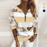 T-shirt Oversize à Manches Longues et Col en V Imprimé