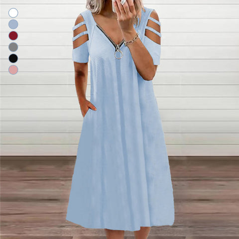 Robe Zippée Á Manches Courtes