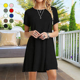 Robe à Manches Courtes de Couleur Unie