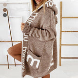 Cardigan Long Ample avec Imprimé de Lettres