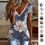 T-shirt imprimé à col en V en faux coton
