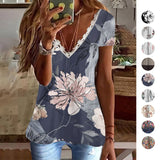 T-shirt imprimé à col en V en faux coton