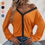 T-shirt Cardigan Gaufré à Manches Longues
