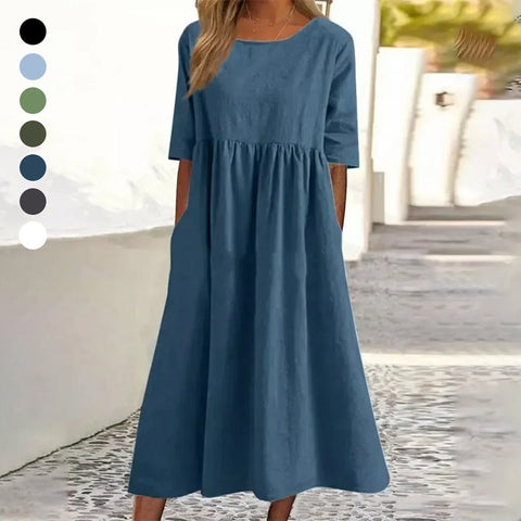 Femmes Robe décontractée en coton à col rond